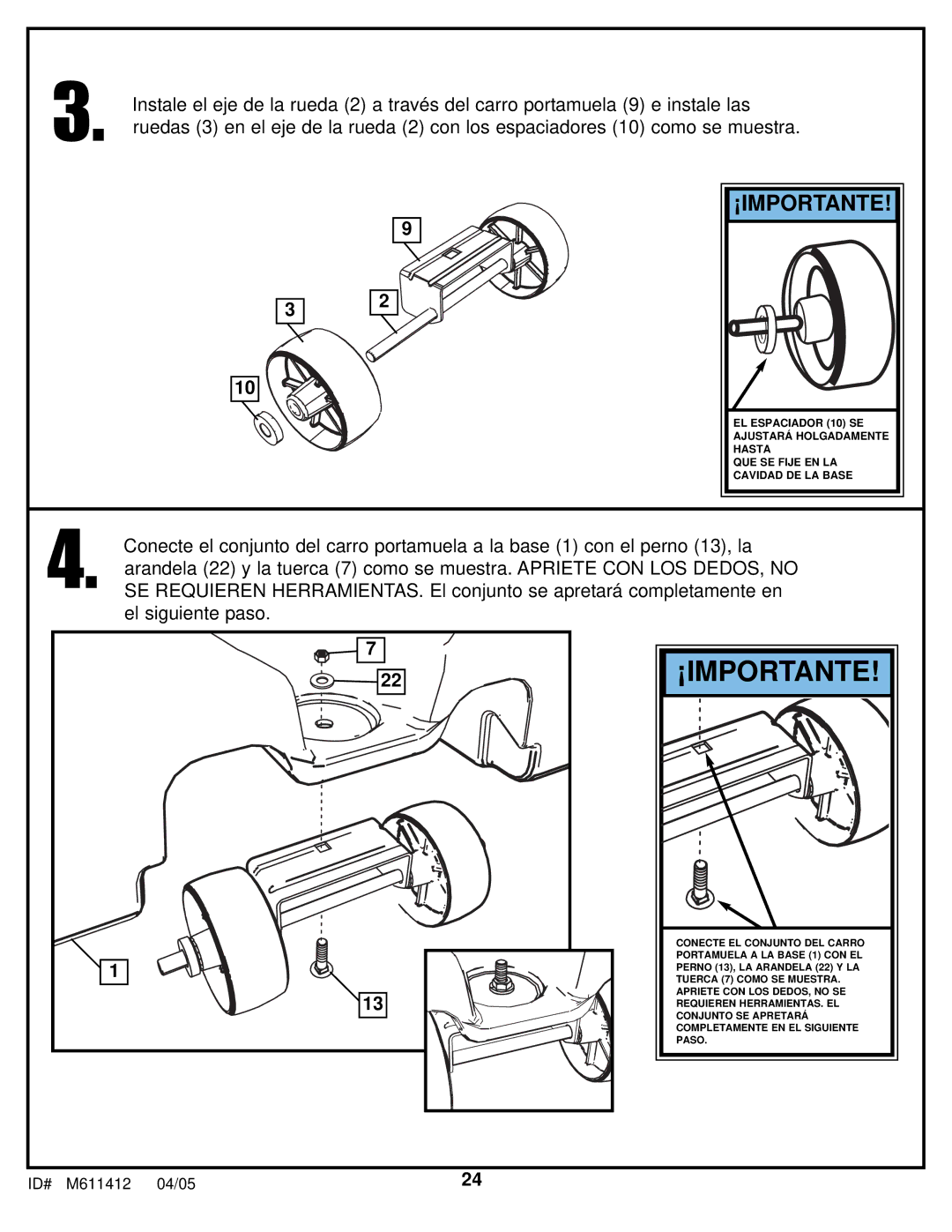 Huffy M611412 manual ¡Importante 