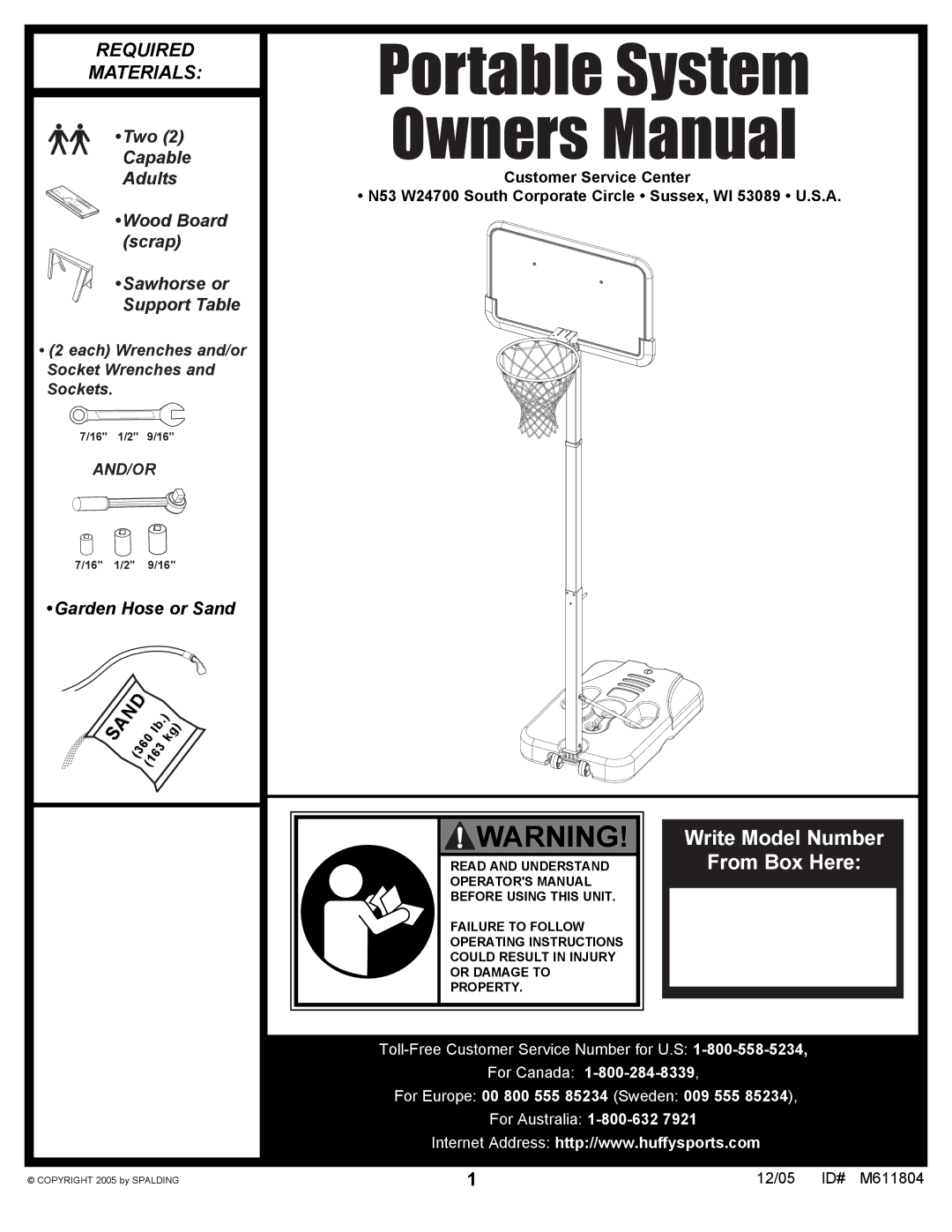 Huffy M611804 manual Write Model Number From Box Here 