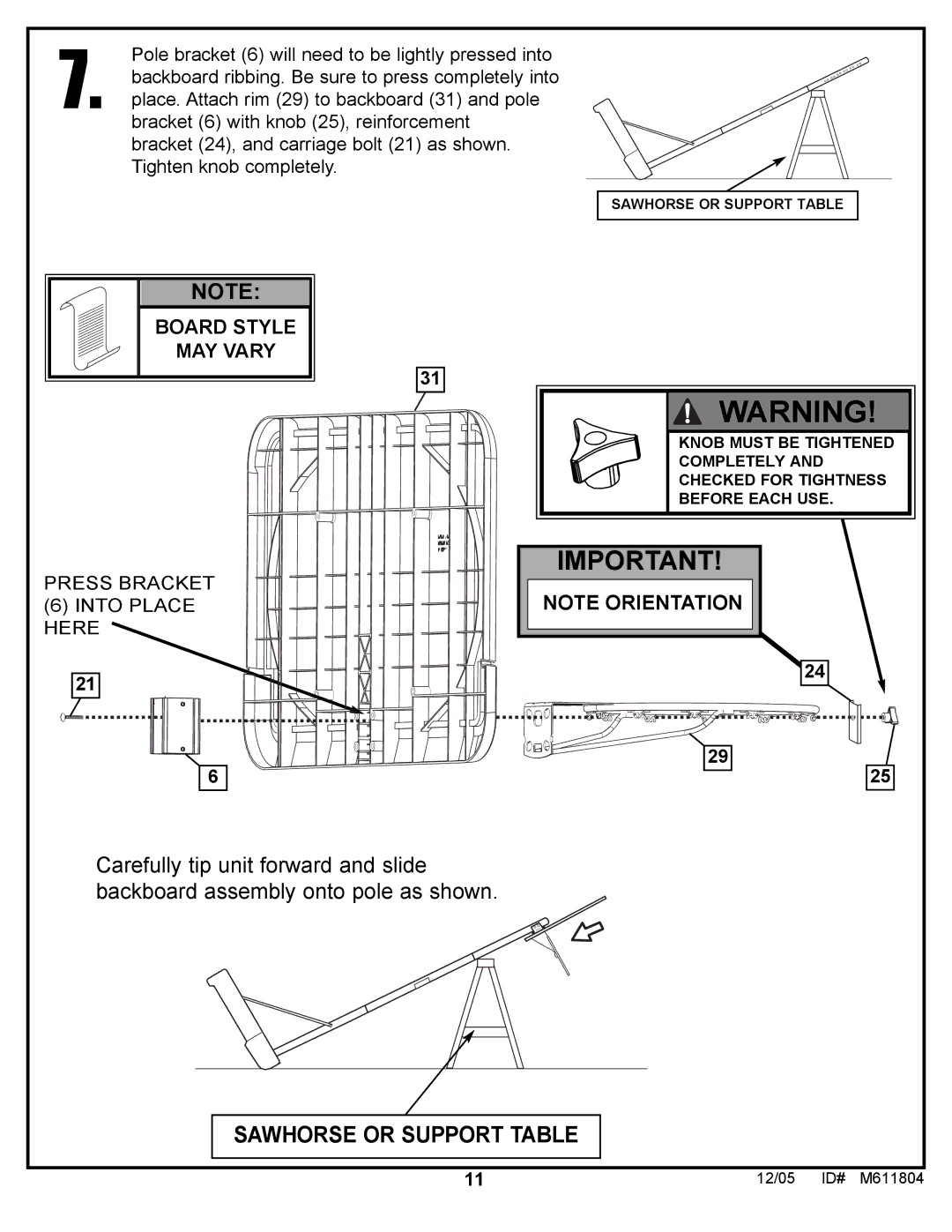 Huffy M611804 manual Sawhorse or Support Table 