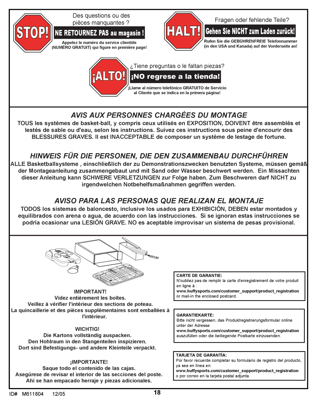 Huffy M611804 manual Avis AUX Personnes Chargées DU Montage 