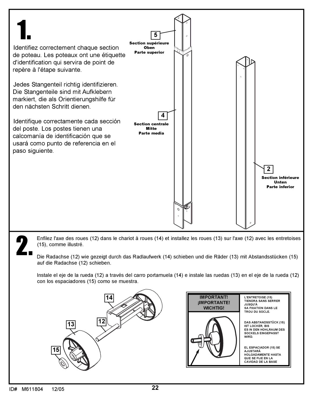 Huffy M611804 manual ¡IMPORTANTE Wichtig 