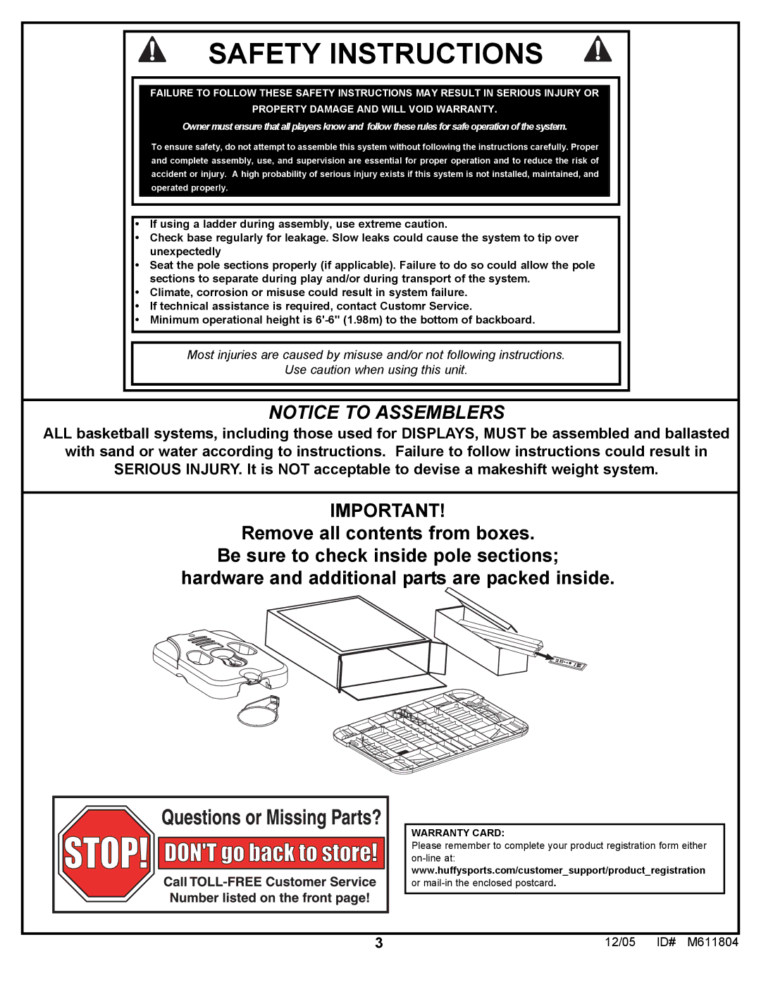 Huffy M611804 manual Safety Instructions 