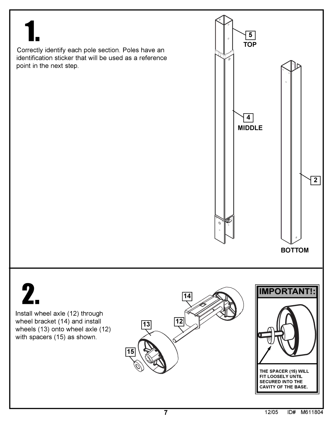 Huffy M611804 manual TOP Middle Bottom 