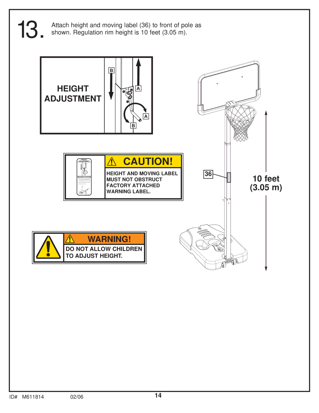 Huffy M611814 manual Height Adjustment 