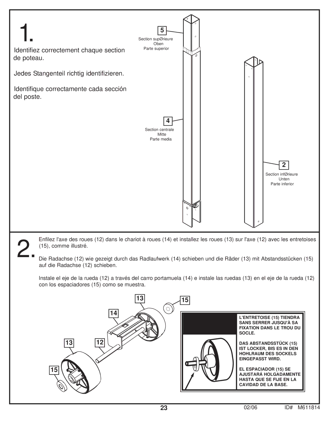 Huffy M611814 manual Identifiez correctement chaque section 