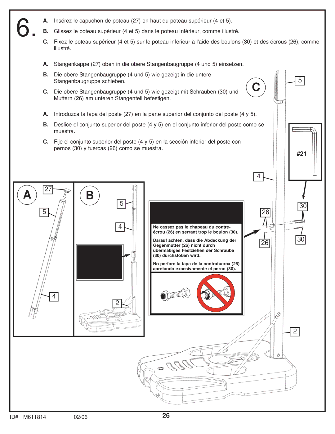 Huffy M611814 manual Avertissement Warnung ¡ADVERTENCIA 