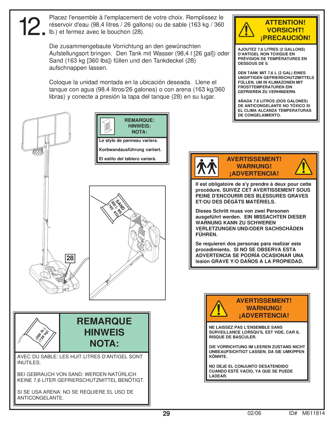 Huffy M611814 manual Remarque 