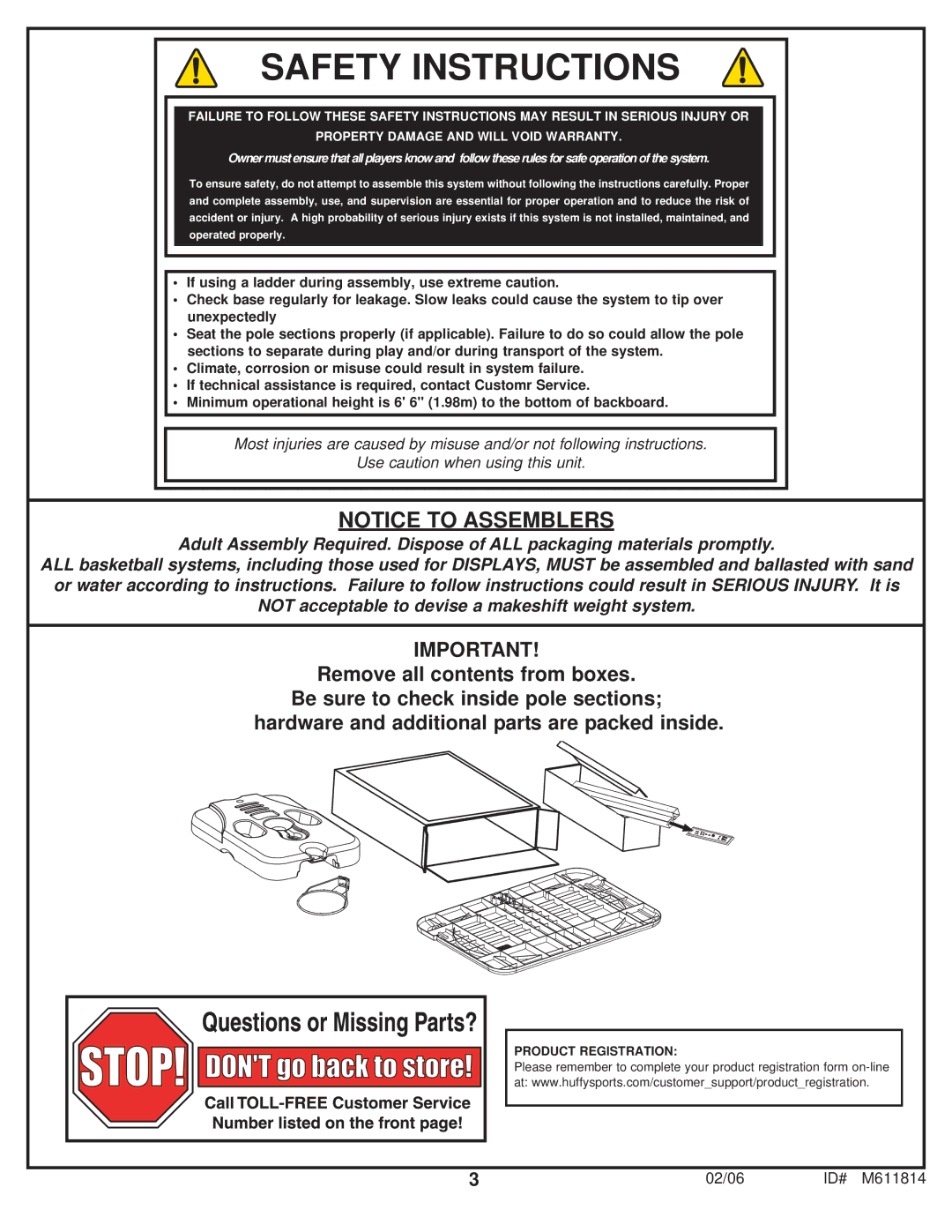 Huffy M611814 manual Safety Instructions 