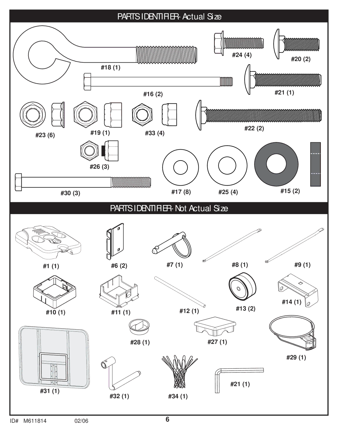 Huffy M611814 manual Parts IDENTIFIER- Not Actual Size 