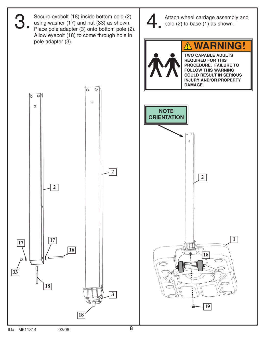 Huffy M611814 manual Orientation 