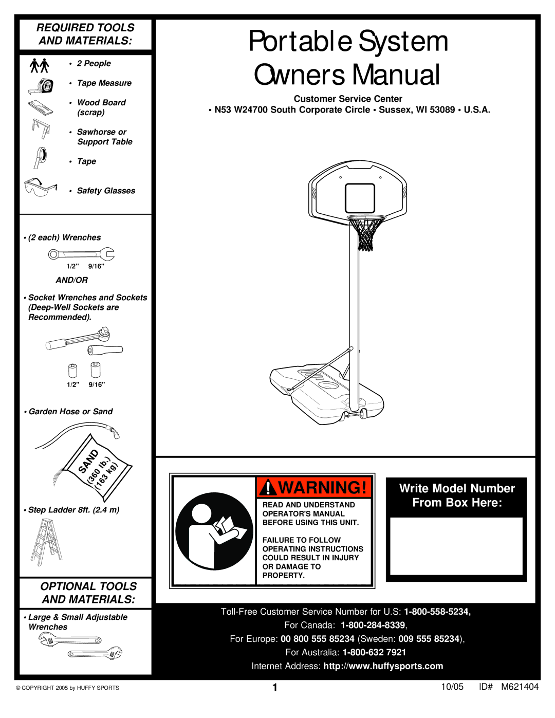 Huffy M621404 manual Portable System 