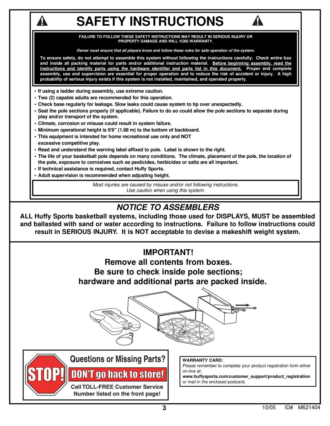 Huffy M621404 manual Safety Instructions 