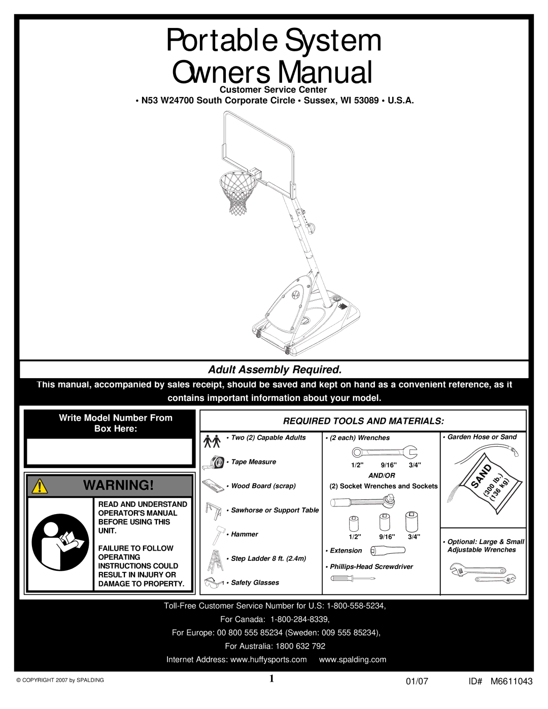 Huffy M6611043 manual Portable System 