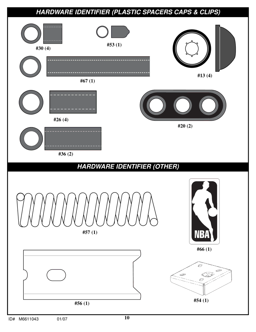 Huffy M6611043 manual Hardware Identifier Plastic Spacers Caps & Clips 