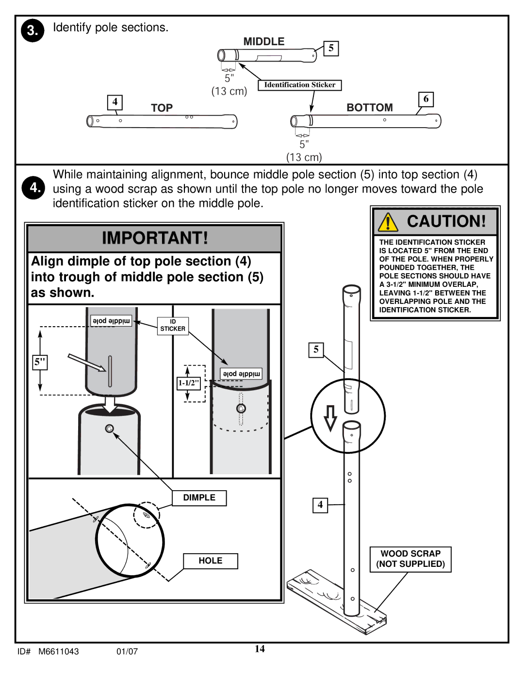 Huffy M6611043 manual Align dimple of top pole section 