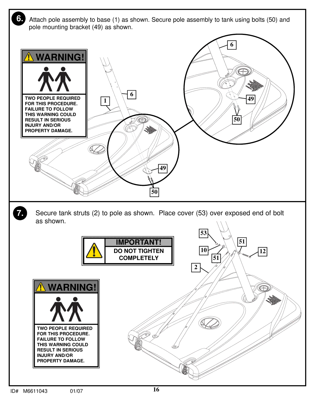 Huffy M6611043 manual Do not Tighten Completely 