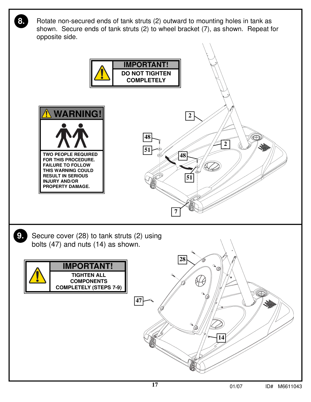 Huffy M6611043 manual Tighten ALL Components Completely Steps 