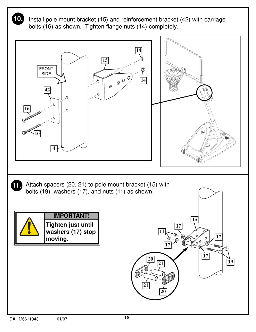 Huffy M6611043 manual Tighten just until washers 17 stop moving 