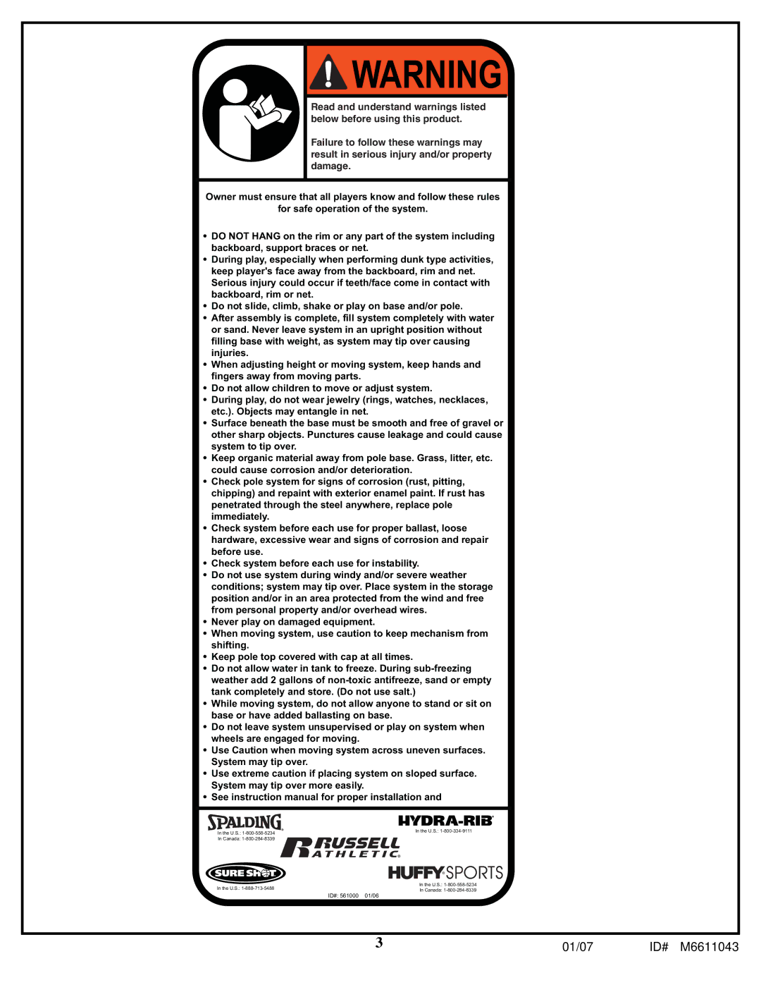 Huffy M6611043 manual ID# 561000 01/06 