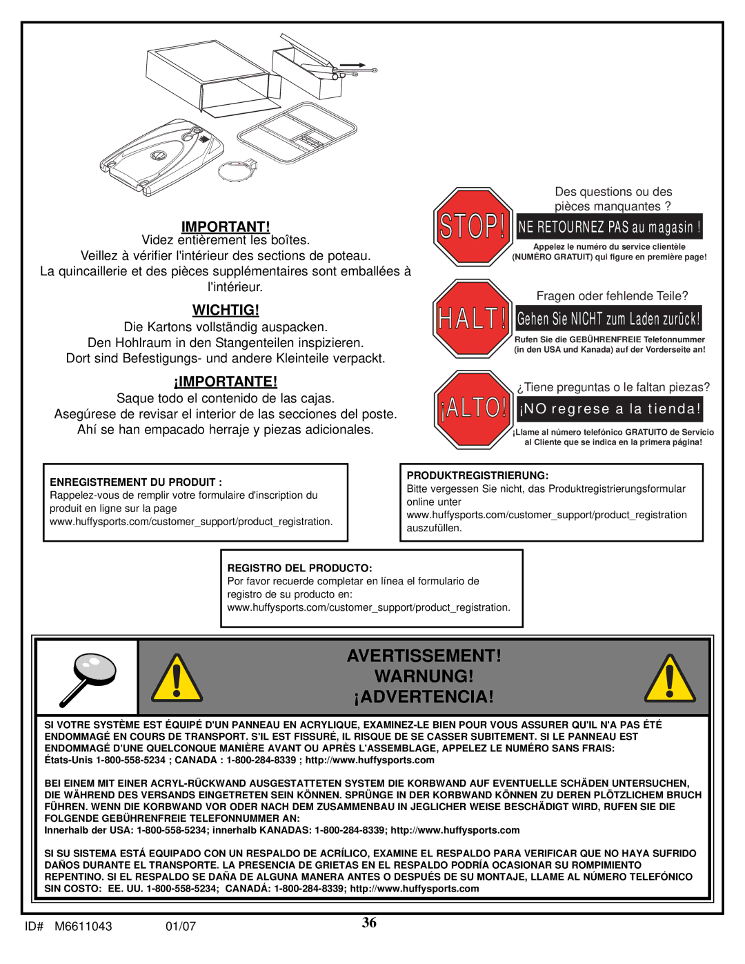 Huffy M6611043 manual Stop 