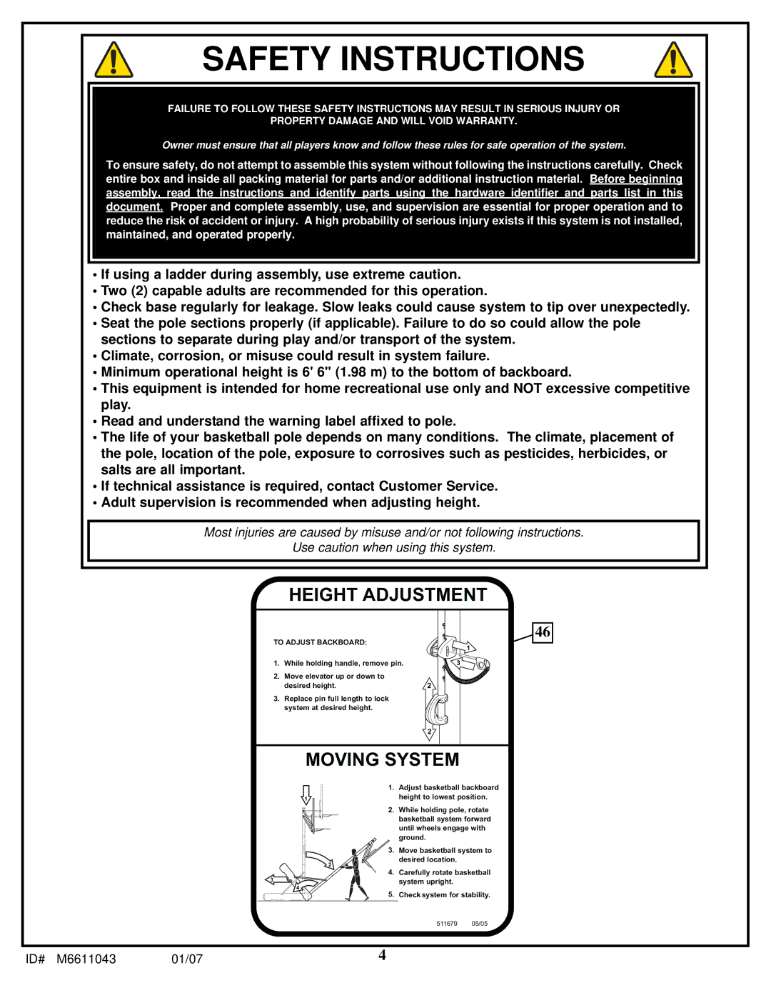 Huffy M6611043 manual Safety Instructions 