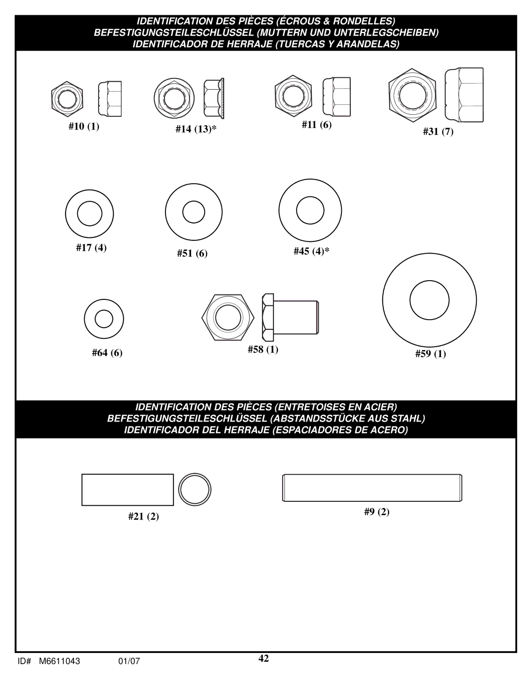 Huffy M6611043 manual #10 #14 #11 #31 #17 #51 #45 #64 #58 #59 