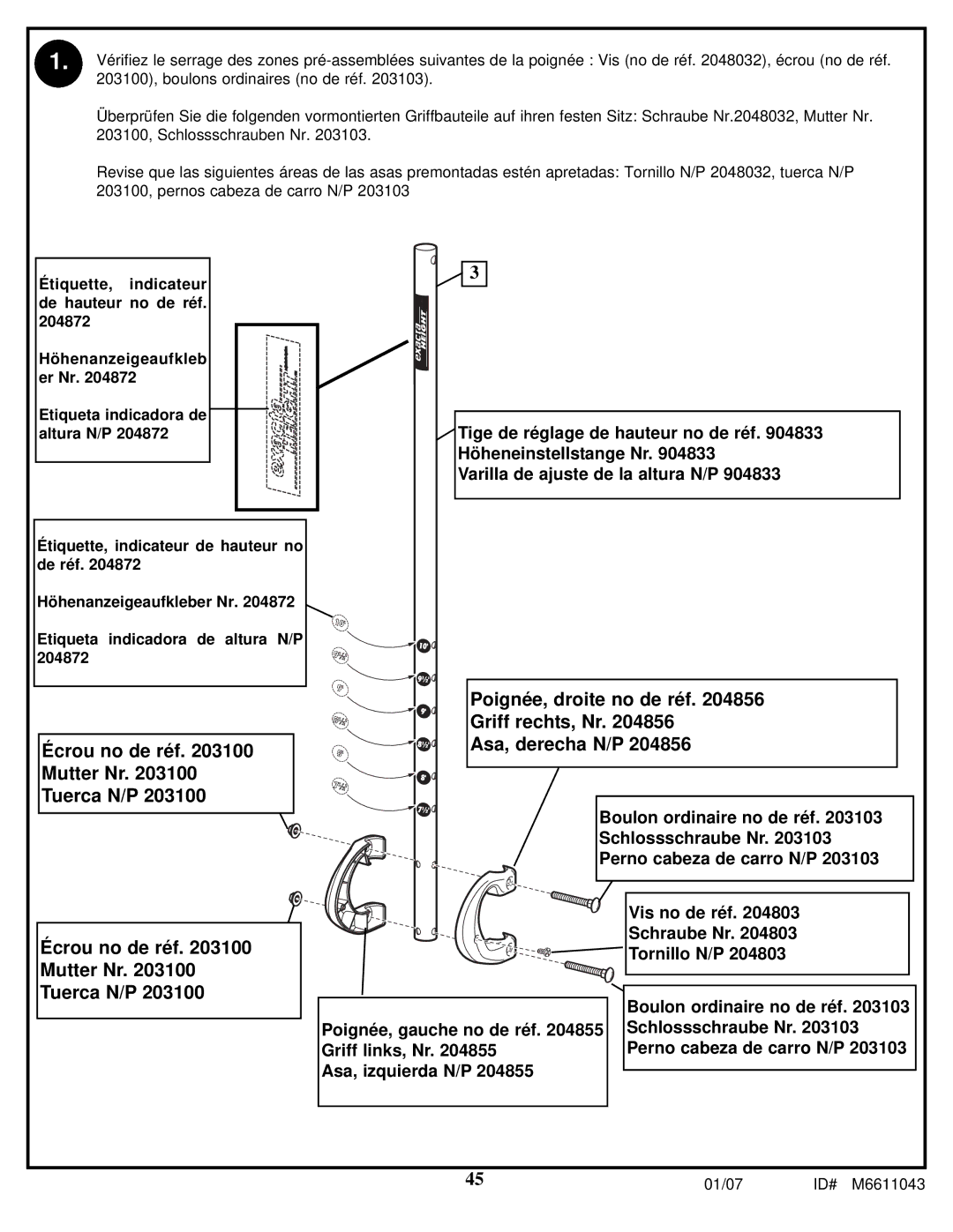 Huffy M6611043 manual Écrou no de réf Mutter Nr Tuerca N/P 