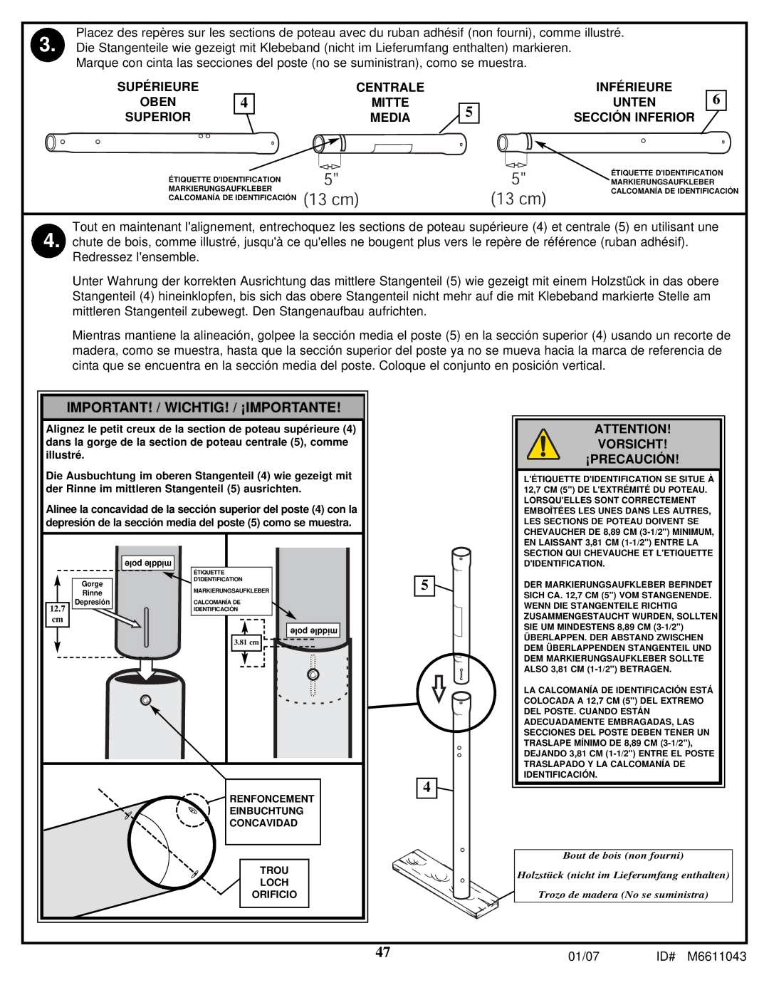 Huffy M6611043 manual Important! / Wichtig! / ¡Importante 