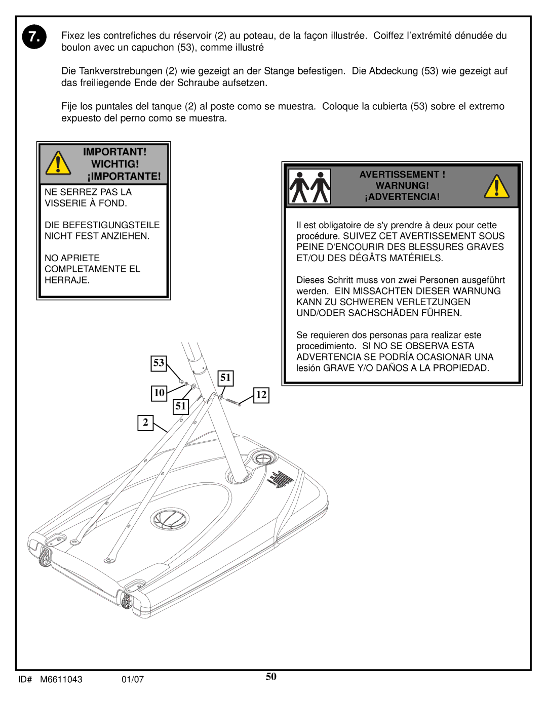 Huffy M6611043 manual Wichtig ¡IMPORTANTE 