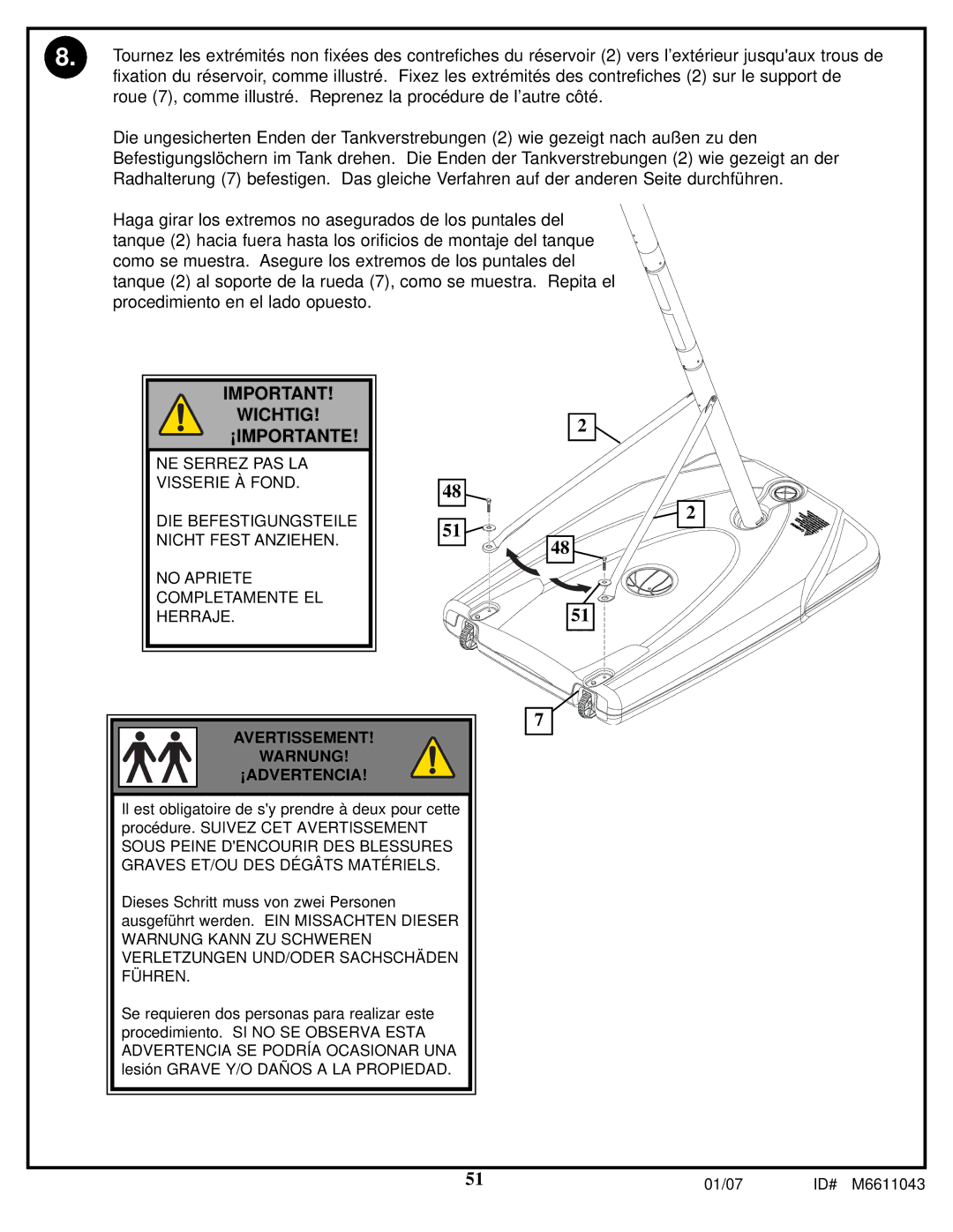 Huffy M6611043 manual Wichtig ¡IMPORTANTE 