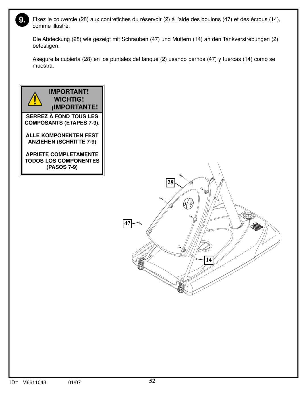 Huffy M6611043 manual Wichtig ¡IMPORTANTE 