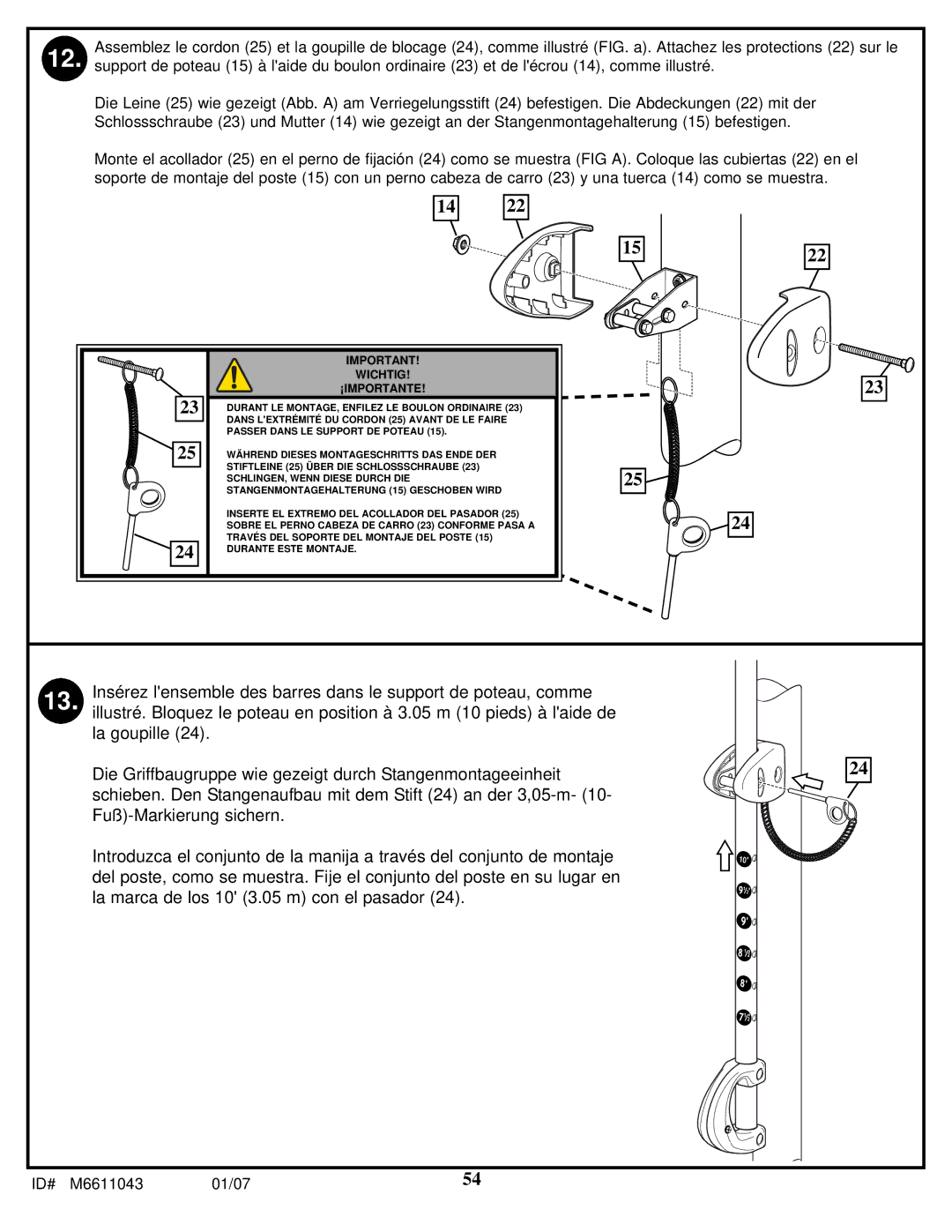 Huffy M6611043 manual Wichtig ¡IMPORTANTE 