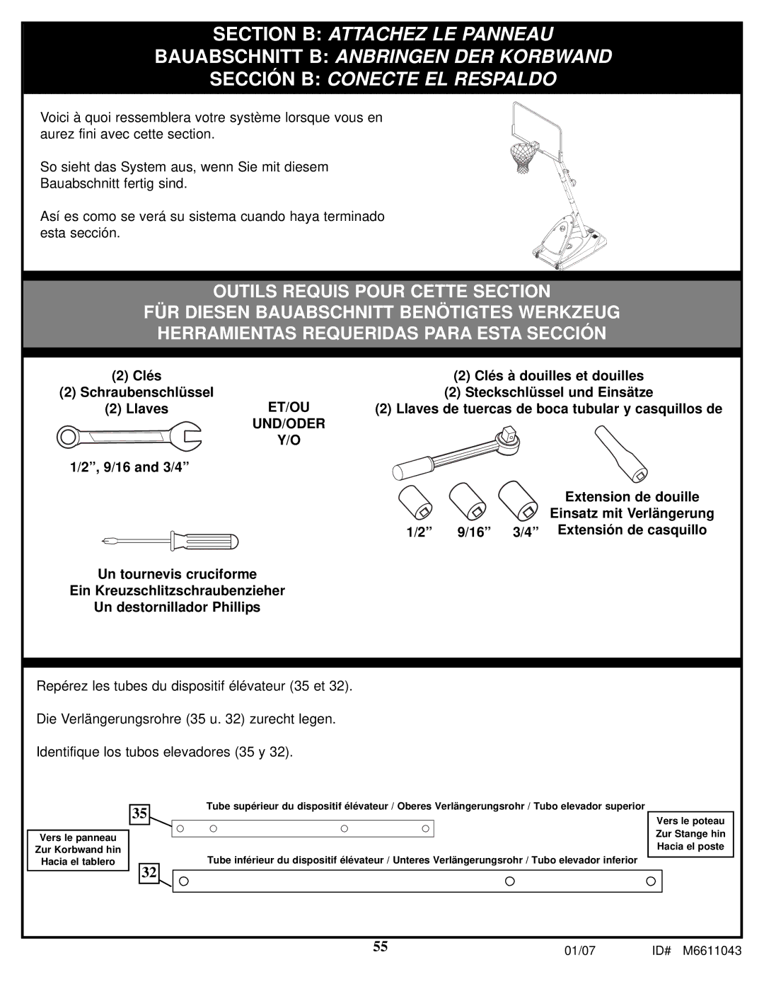 Huffy M6611043 manual Clés Clés à douilles et douilles Schraubenschlüssel 