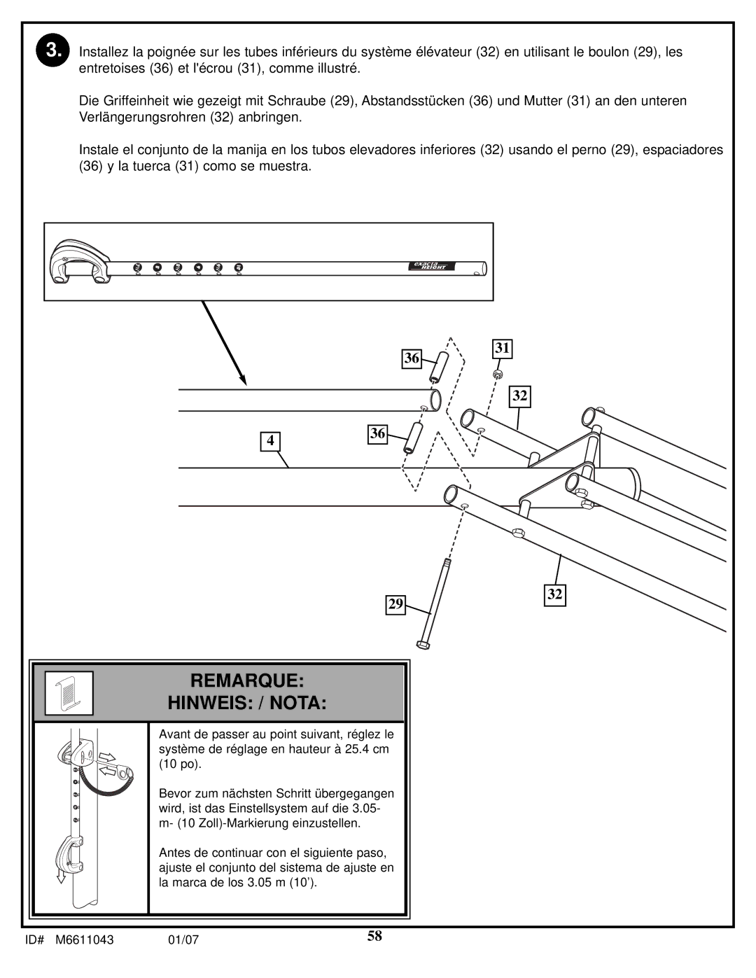 Huffy M6611043 manual Remarque Hinweis / Nota 