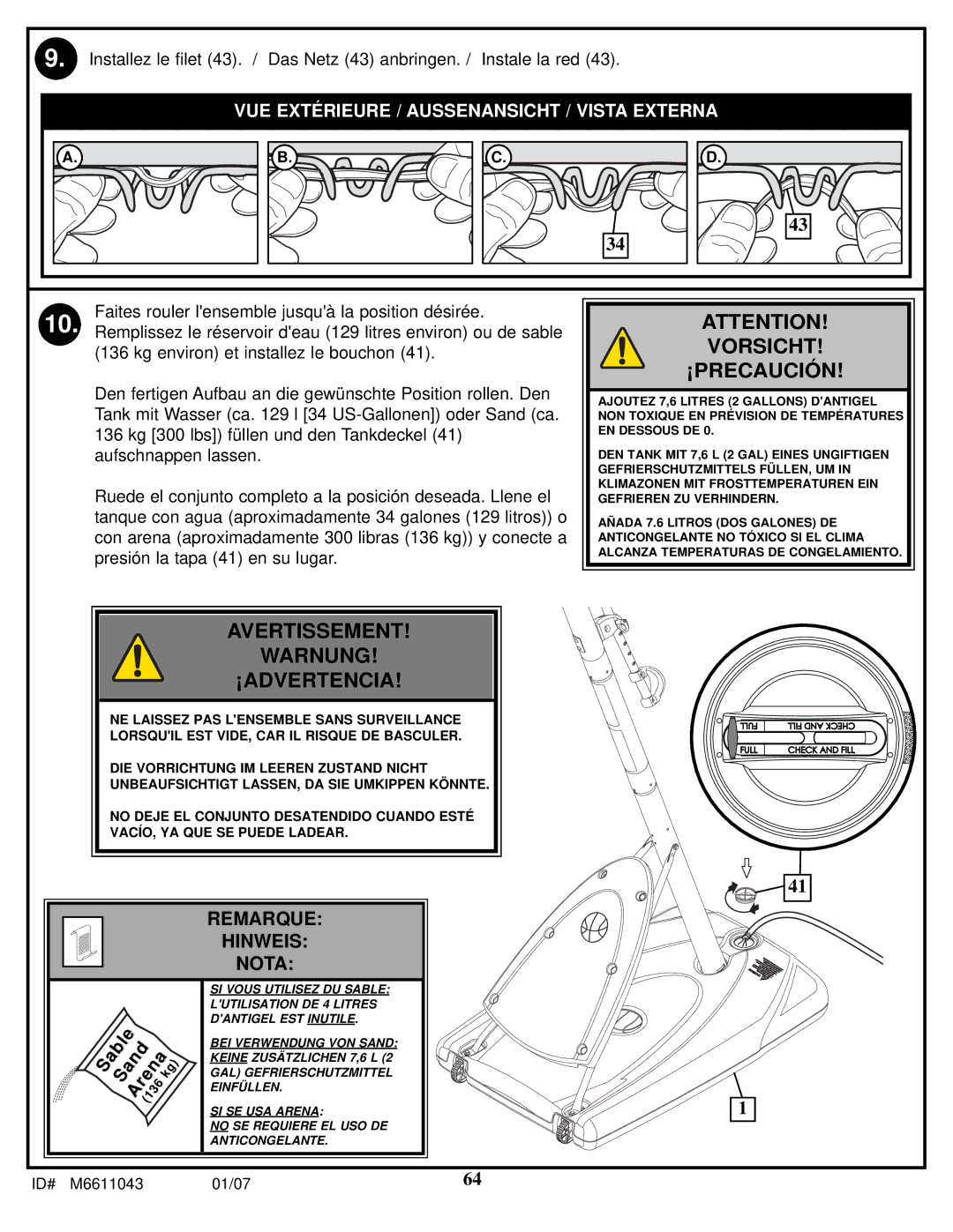 Huffy M6611043 manual Avertissement Warnung ¡ADVERTENCIA 