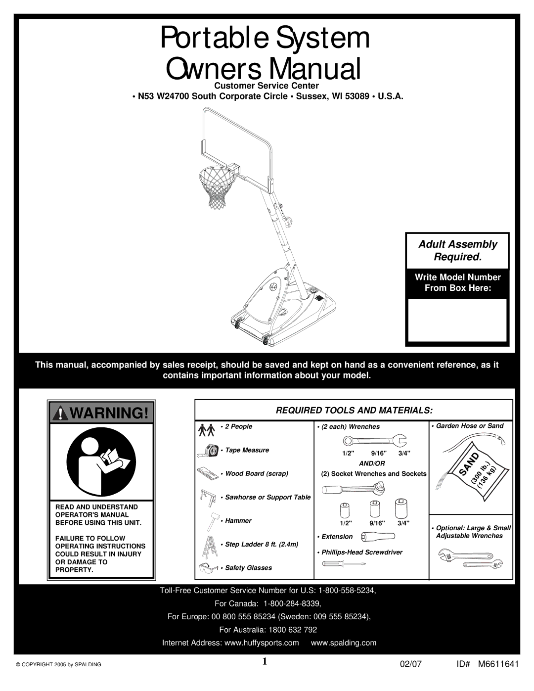 Huffy M6611641 manual Portable System 