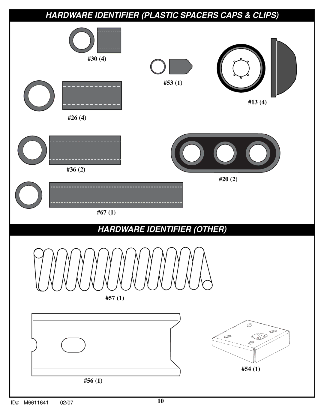 Huffy M6611641 manual Hardware Identifier Plastic Spacers Caps & Clips 