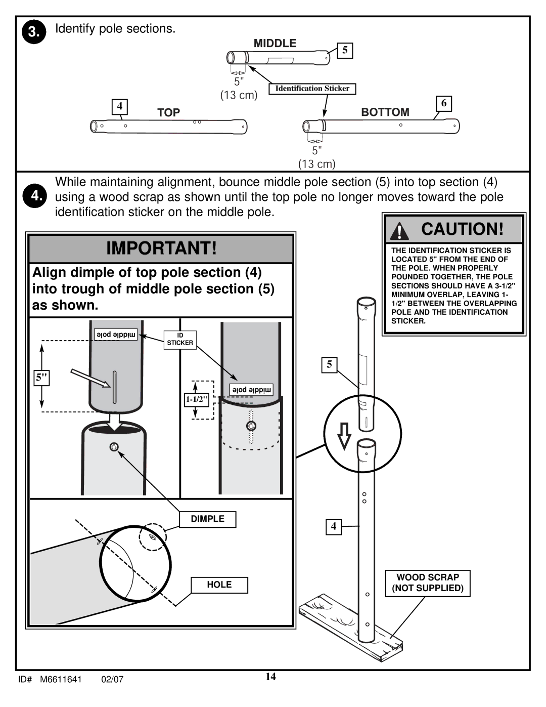 Huffy M6611641 manual Align dimple of top pole section 