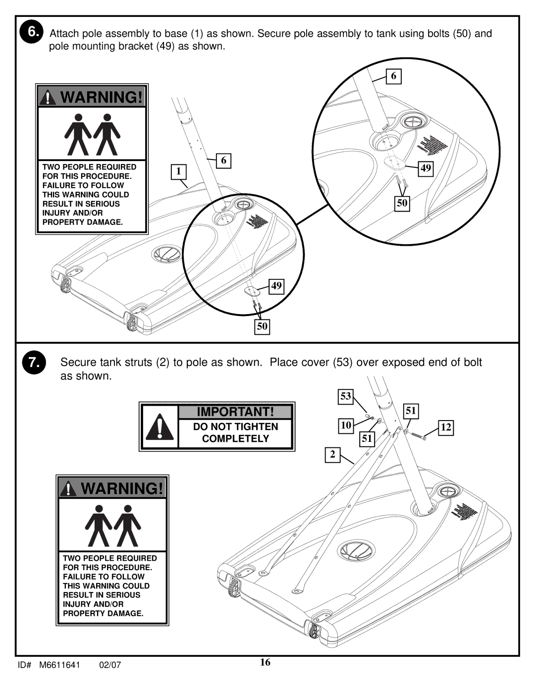 Huffy M6611641 manual Do not Tighten Completely 