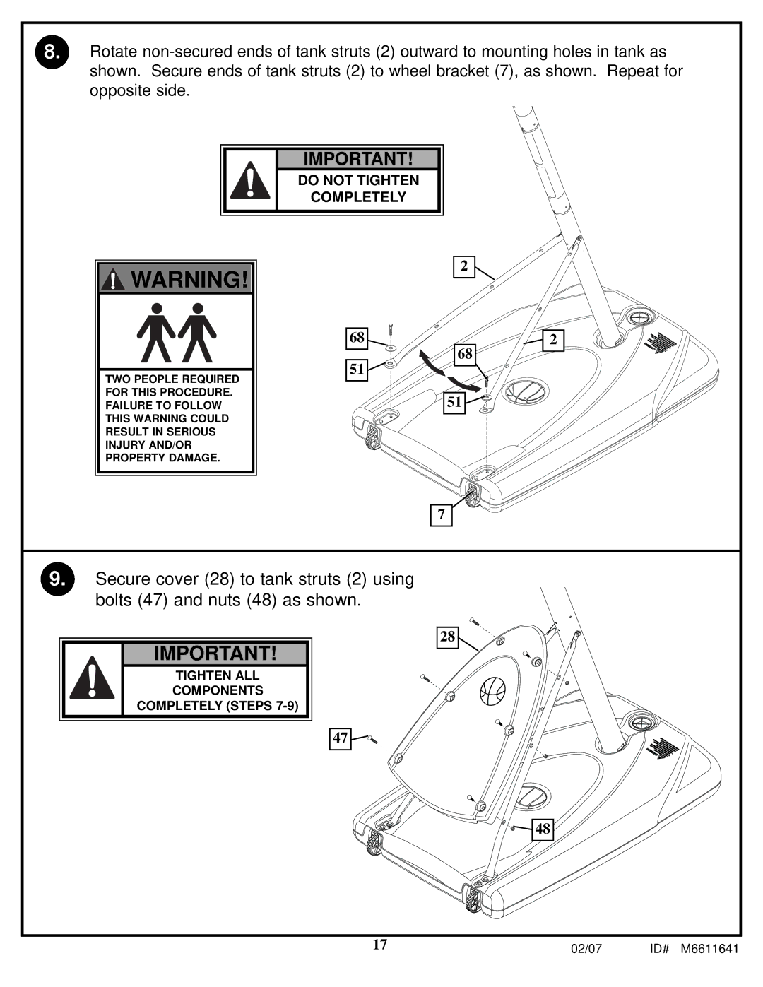 Huffy M6611641 manual Tighten ALL Components Completely Steps 