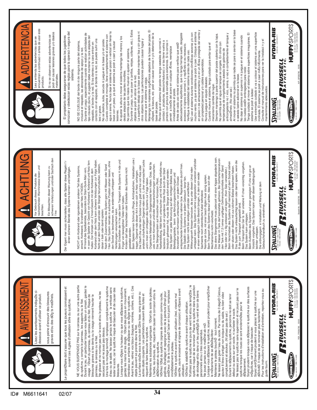 Huffy M6611641 manual Achtung 