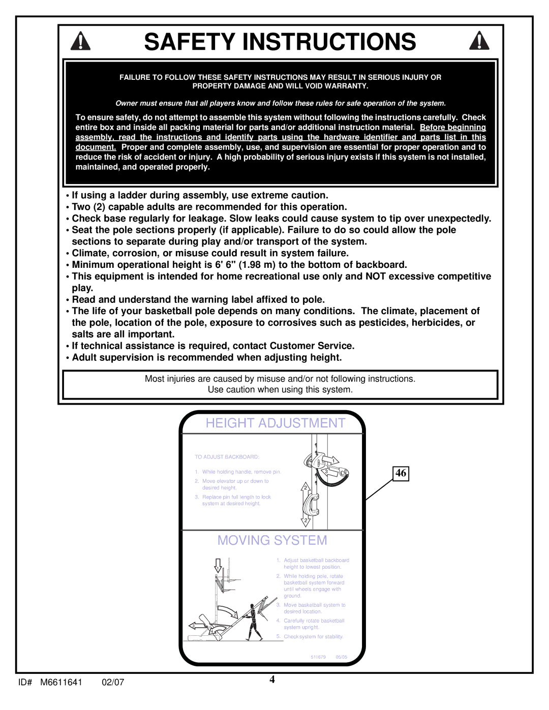 Huffy M6611641 manual Safety Instructions 