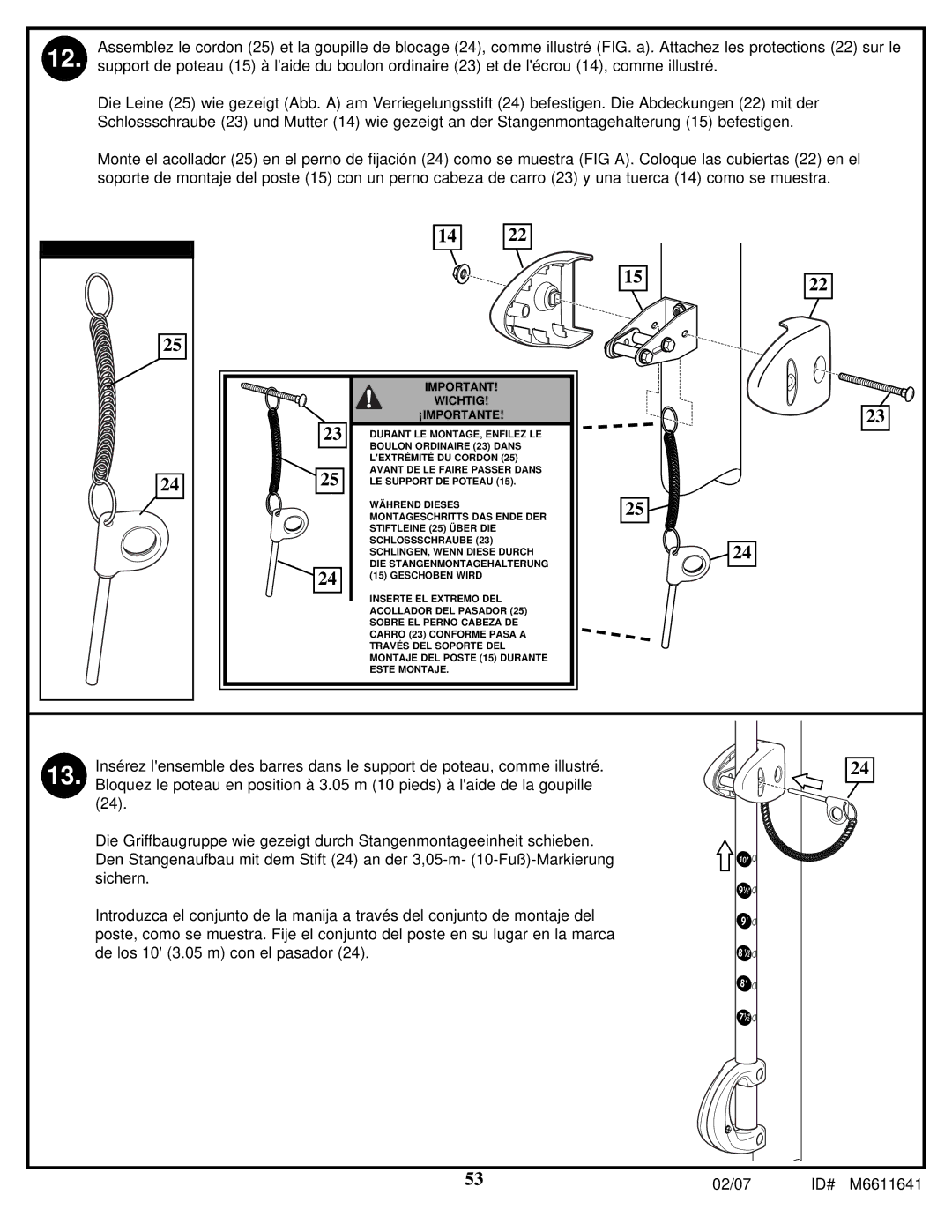 Huffy M6611641 manual Wichtig ¡IMPORTANTE 