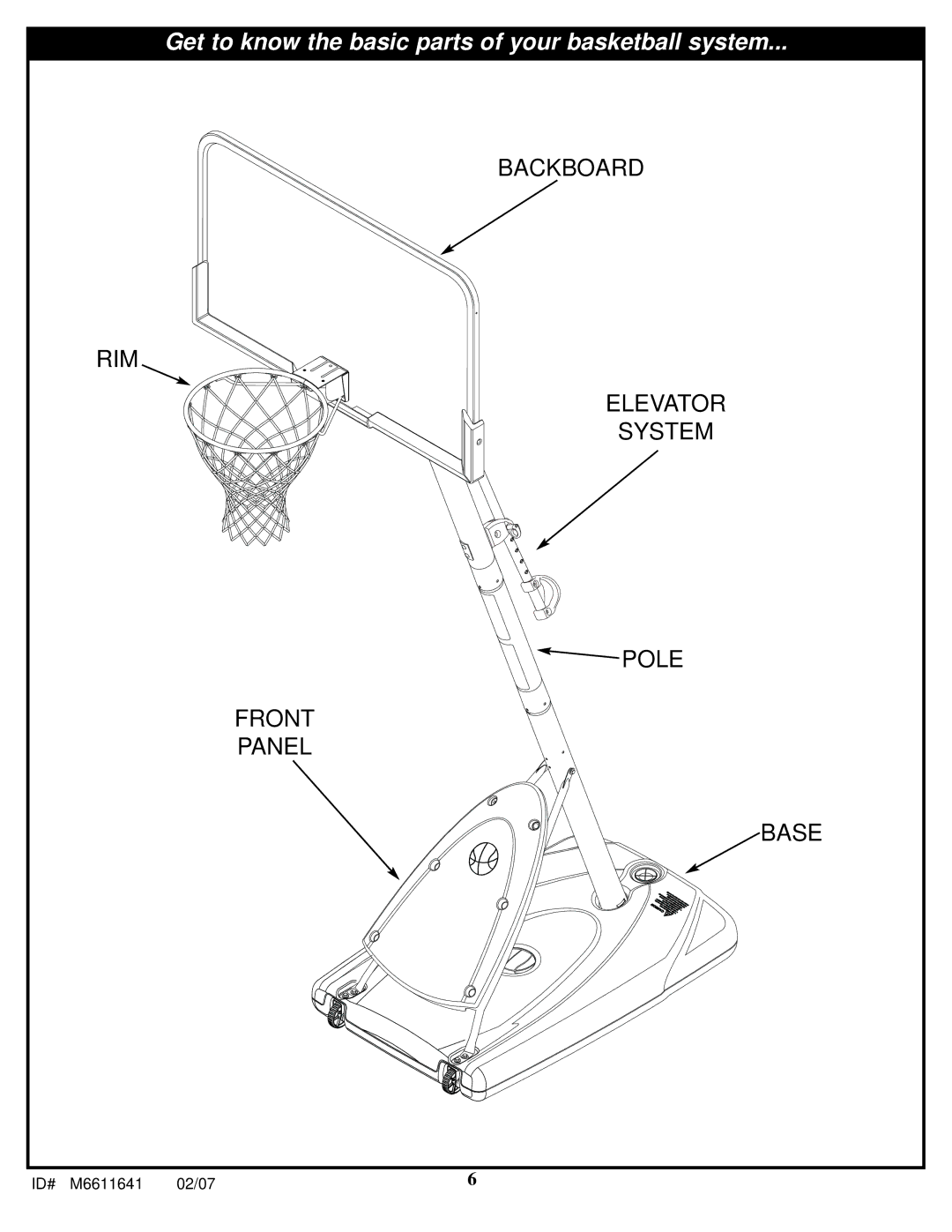 Huffy M6611641 manual Get to know the basic parts of your basketball system 