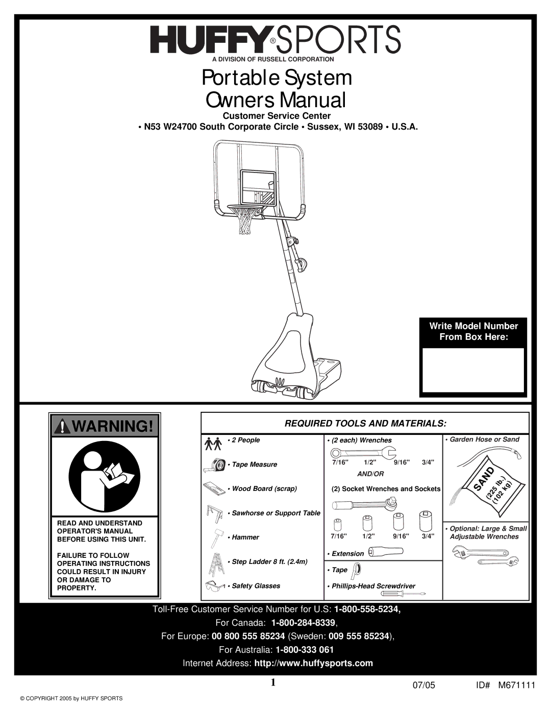 Huffy M671111 manual Portable System 