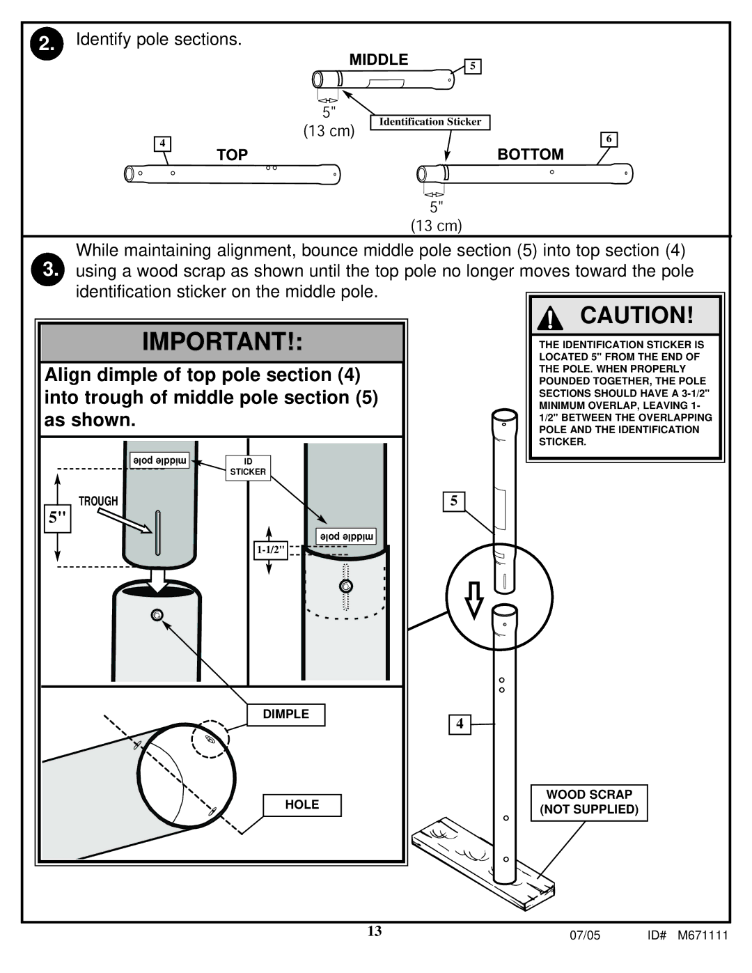 Huffy M671111 manual Align dimple of top pole section 