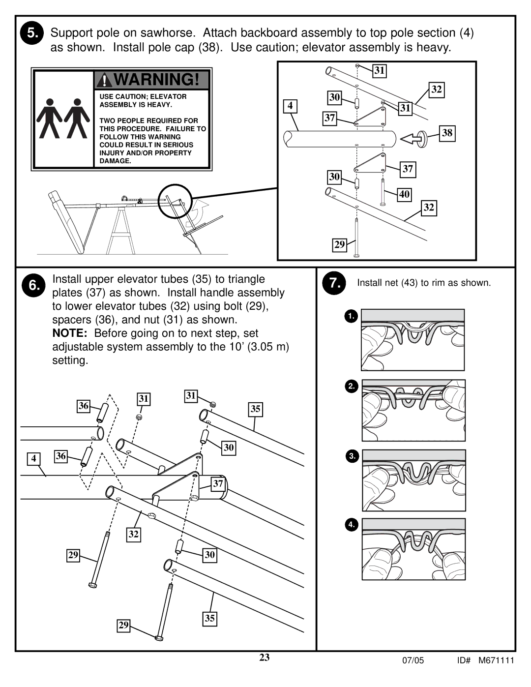 Huffy M671111 manual Install upper elevator tubes 35 to triangle 