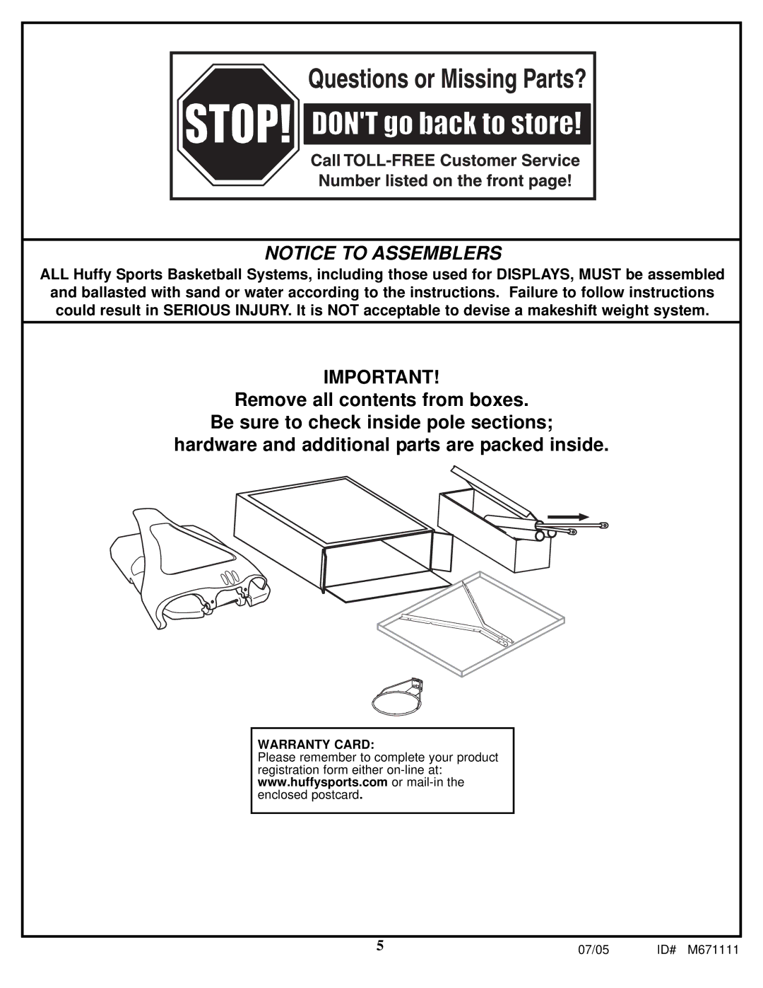 Huffy M671111 manual Warranty Card 