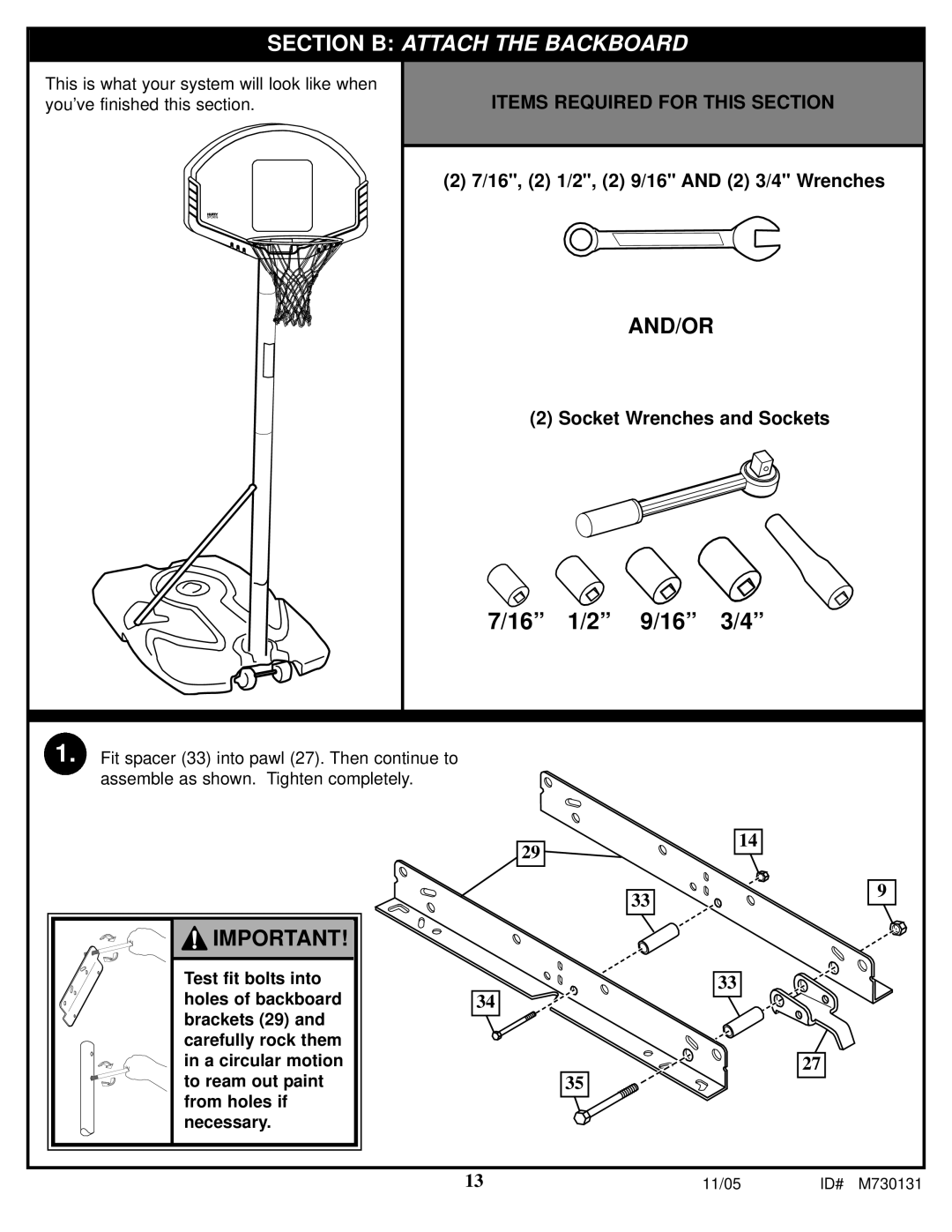 Huffy M730131 manual 16 1/2 9/16 3/4 