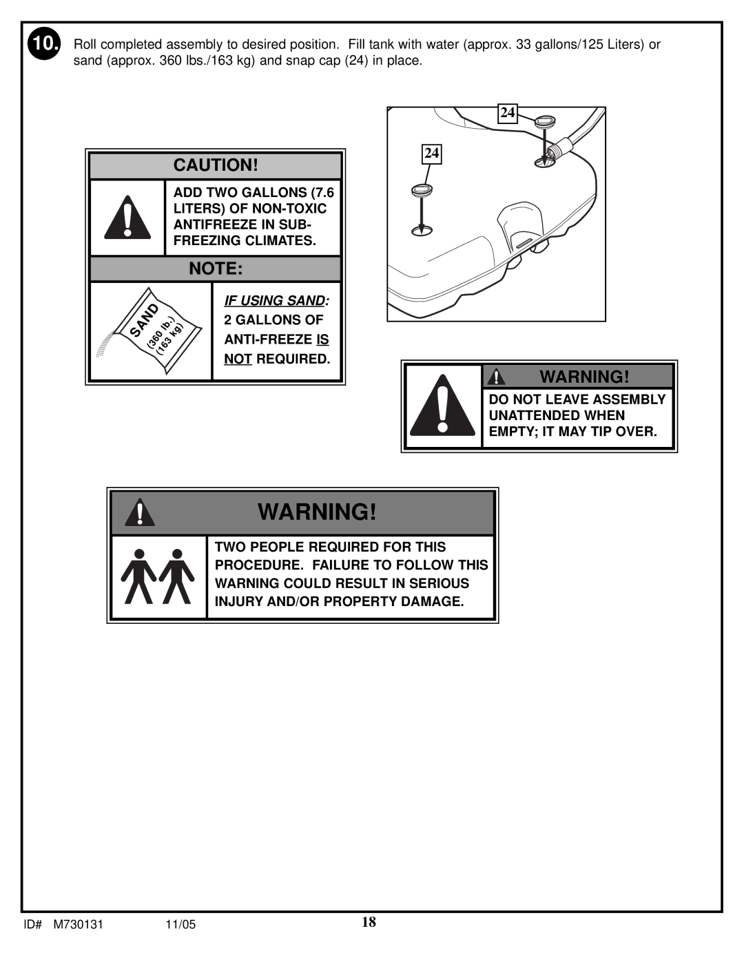 Huffy M730131 manual If Using Sand 